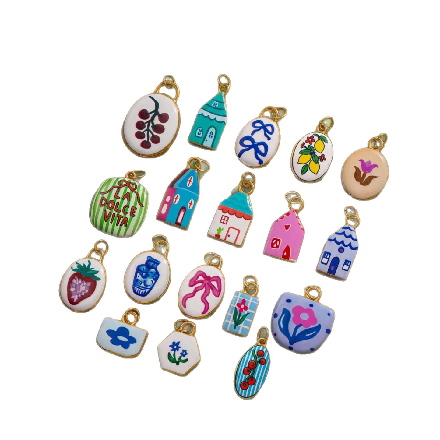 Sweet Printed House Shape Stainless Steel 18K Gold Plated PVD DIY Charm Bar