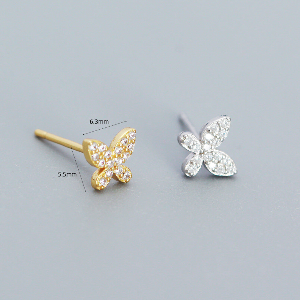 Orecchini a perno a forma di farfalla da donna in argento sterling con zirconi cubici colorati