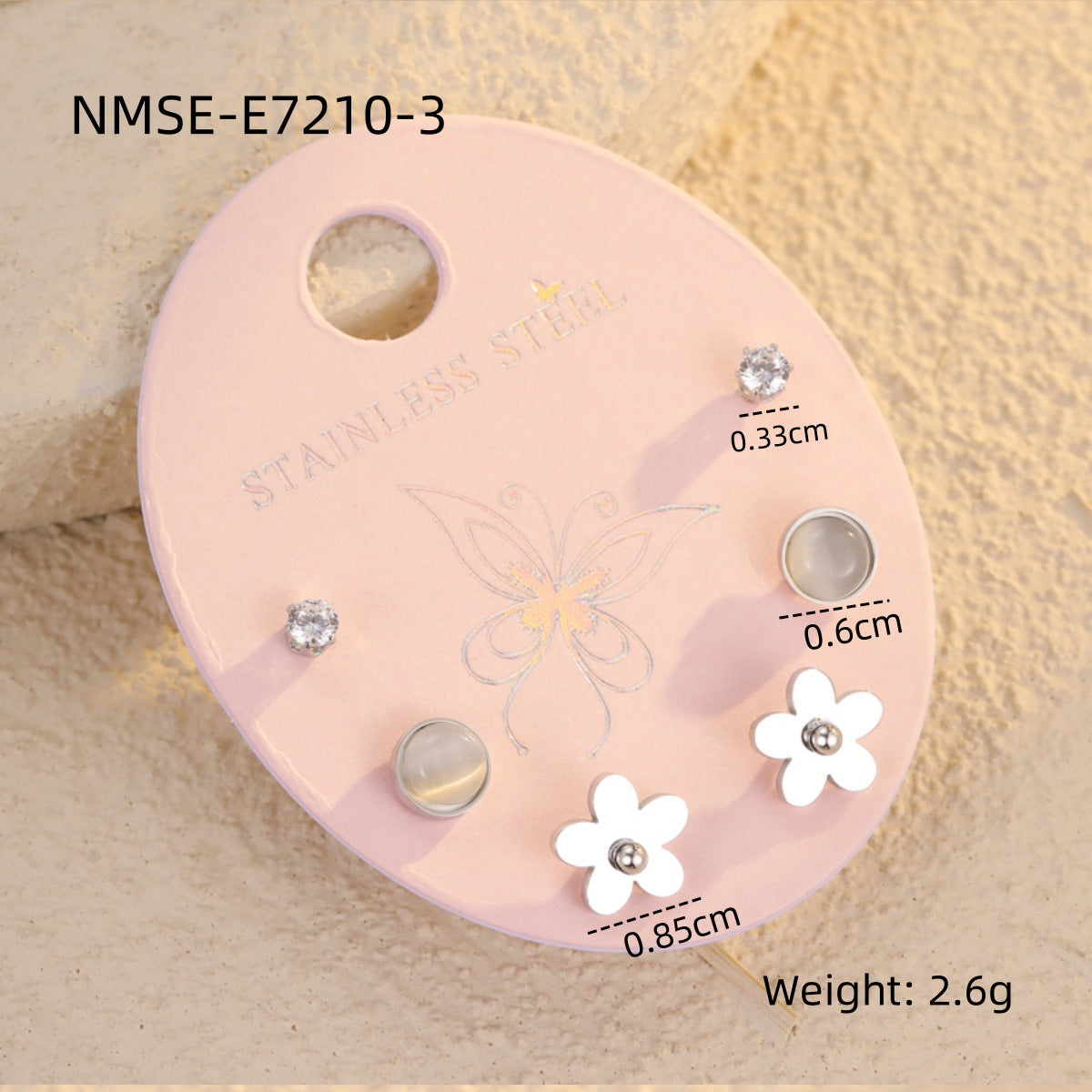 Fashionable Office-Style Flower-Shaped Zircon and Cat's Eye Stone Stud Earrings in Titanium Steel with Plated Finish