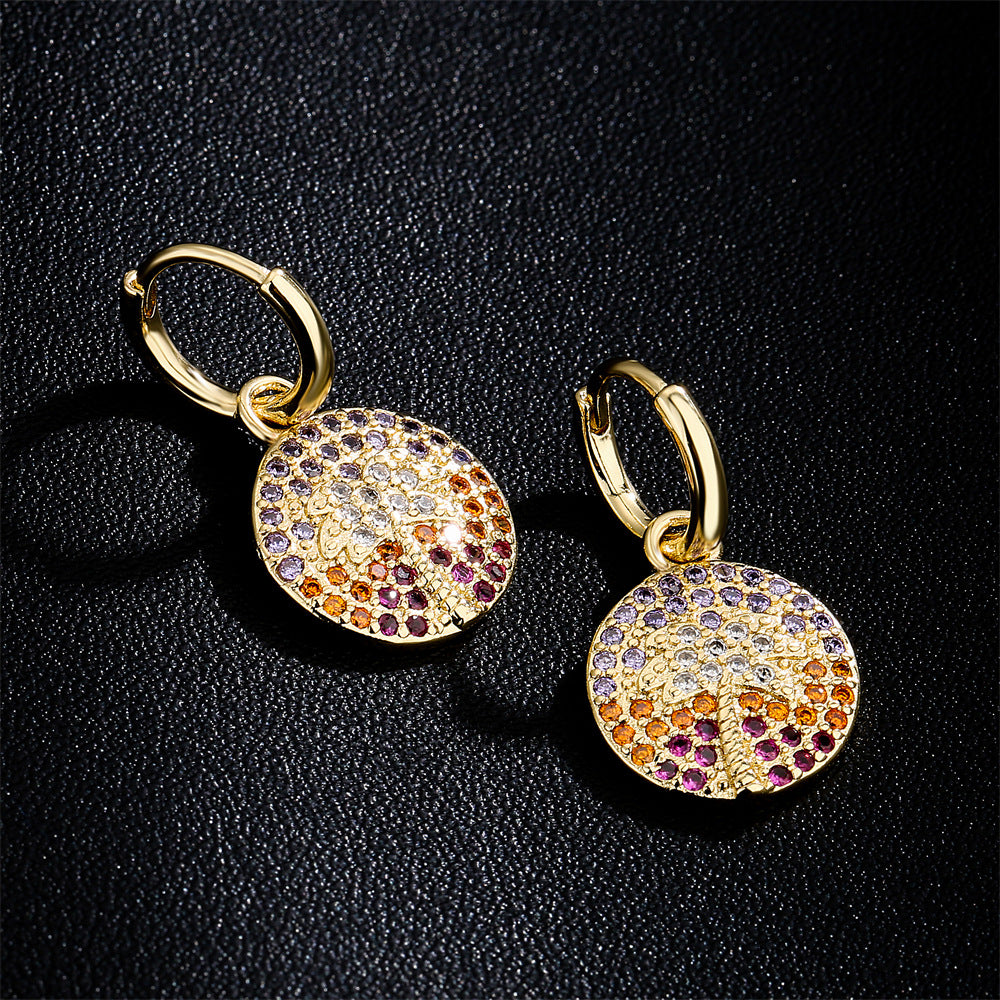 Warm-Toned Copper Geometric Earrings with Micro-Pave Colored Zirconia and 18K Gold Plating for Beach Vacation Style