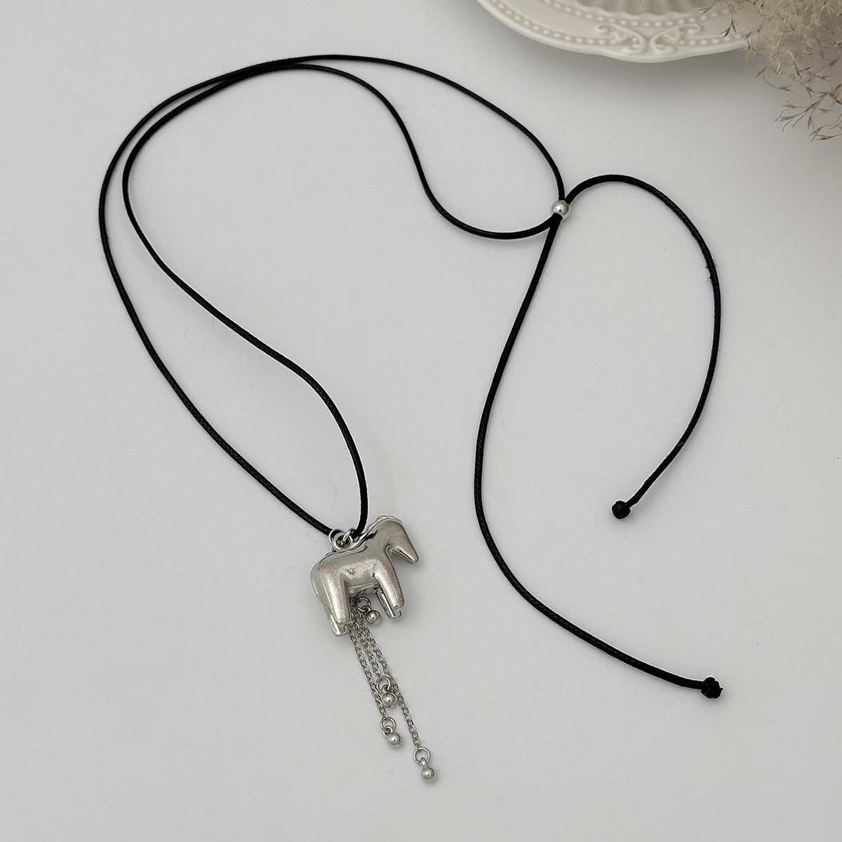 Minimalist Luxury Silver Plated Horse Pendant Necklace Adjustable Long Tassel Chain for Women
