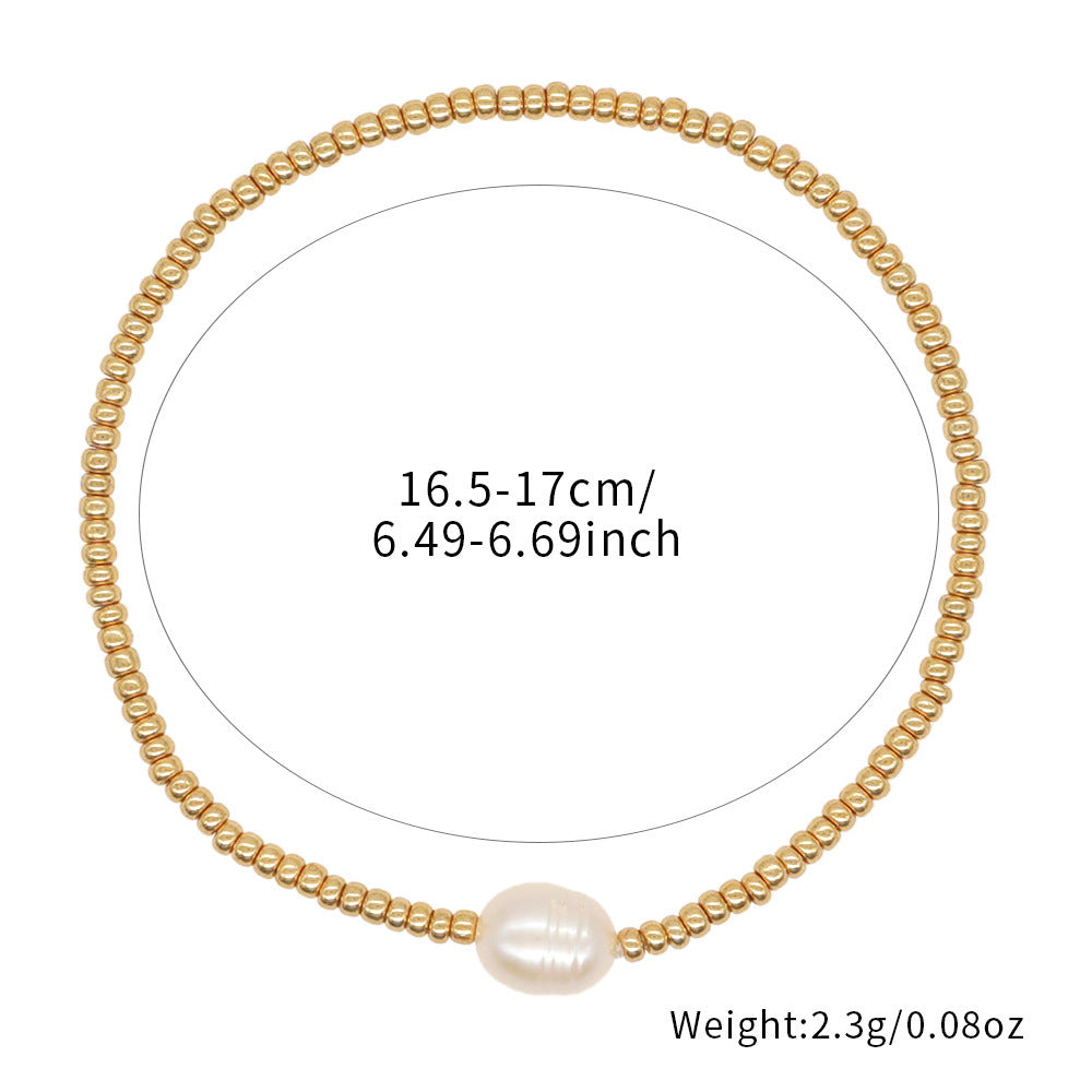 Sweet Geometric Oval Pearl Ball Chain Bracelet for Women