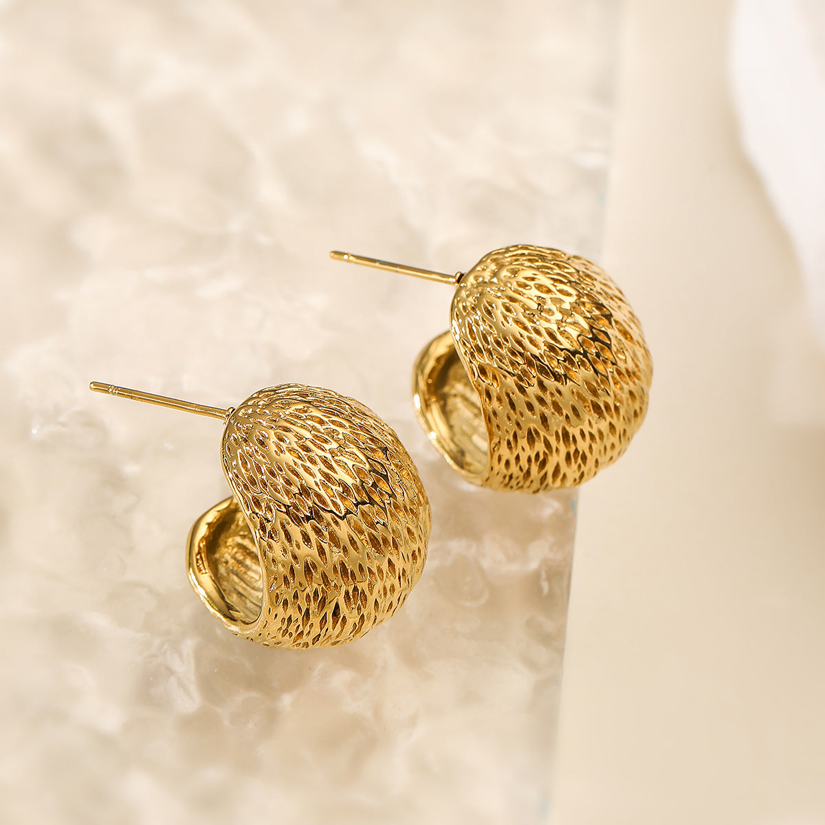 18K Gold Plated Geometric Stainless Steel C-Shape Stud Earrings for Women