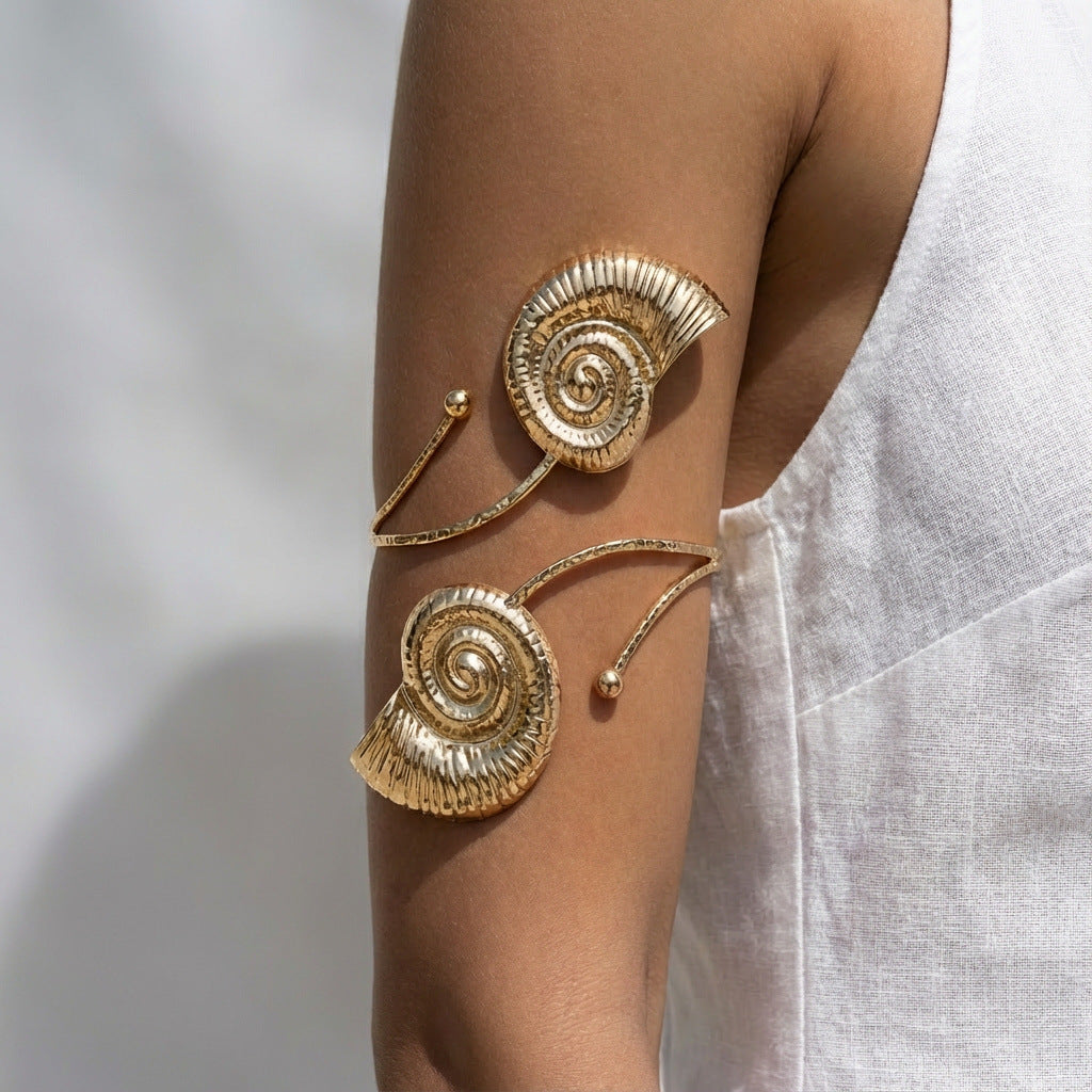 Casual Adjustable Starfish and Conch Flower Arm Cuff Alloy Plated Women