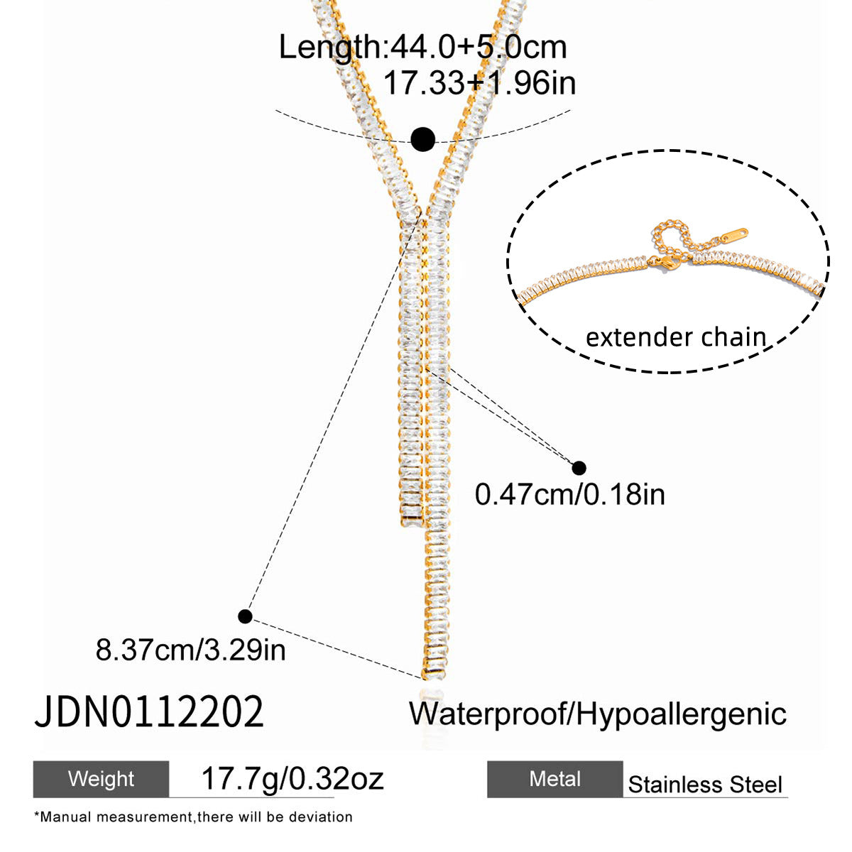 Minimalist Elegant Square Geometric Titanium Steel PVD Cubic Zirconia Tassel Y-Chain Necklace for Women