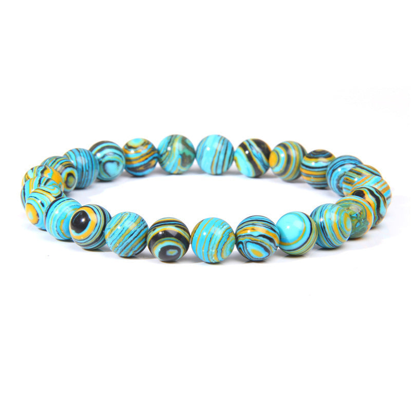 Natural Volcanic Stone and Agate Beaded Bracelet Geometric Round Unisex Fashion Jewelry