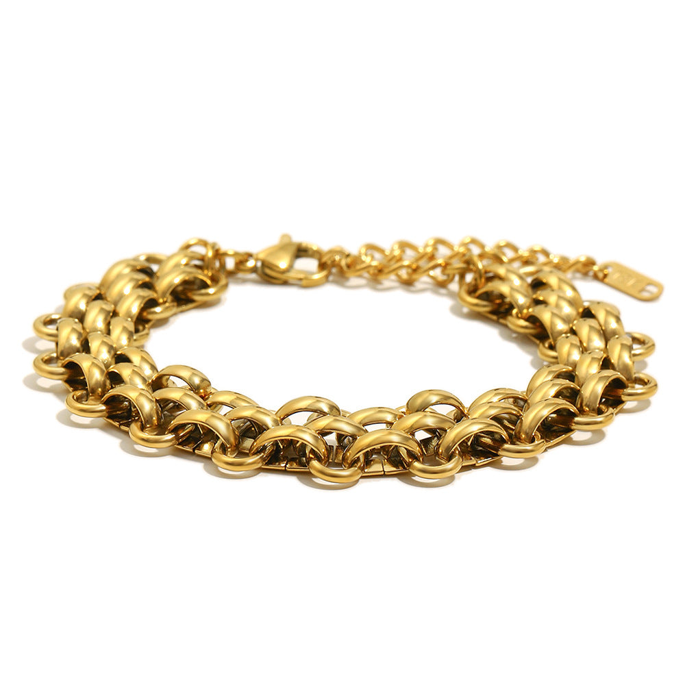 Minimalist Fashionable Geometric Stainless Steel Plated 18K Gold Triple Round Ring Bracelet for Women