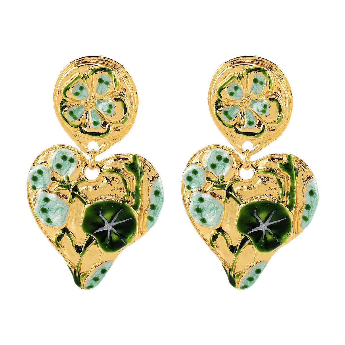 Vintage-Style Heart-Shaped Alloy Earrings with Enamel Finish for Women No-Piercing Clip-Ons