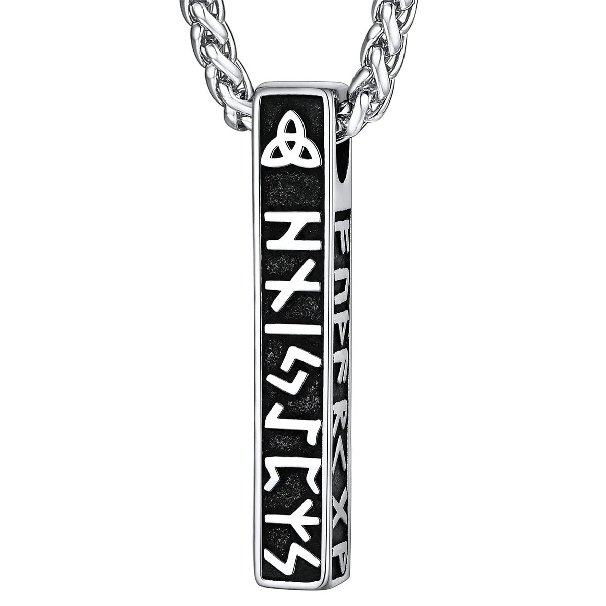 Minimalist Geometric Viking Rune and Celtic Knot Pendant Necklace in Stainless Steel with Polished Finish