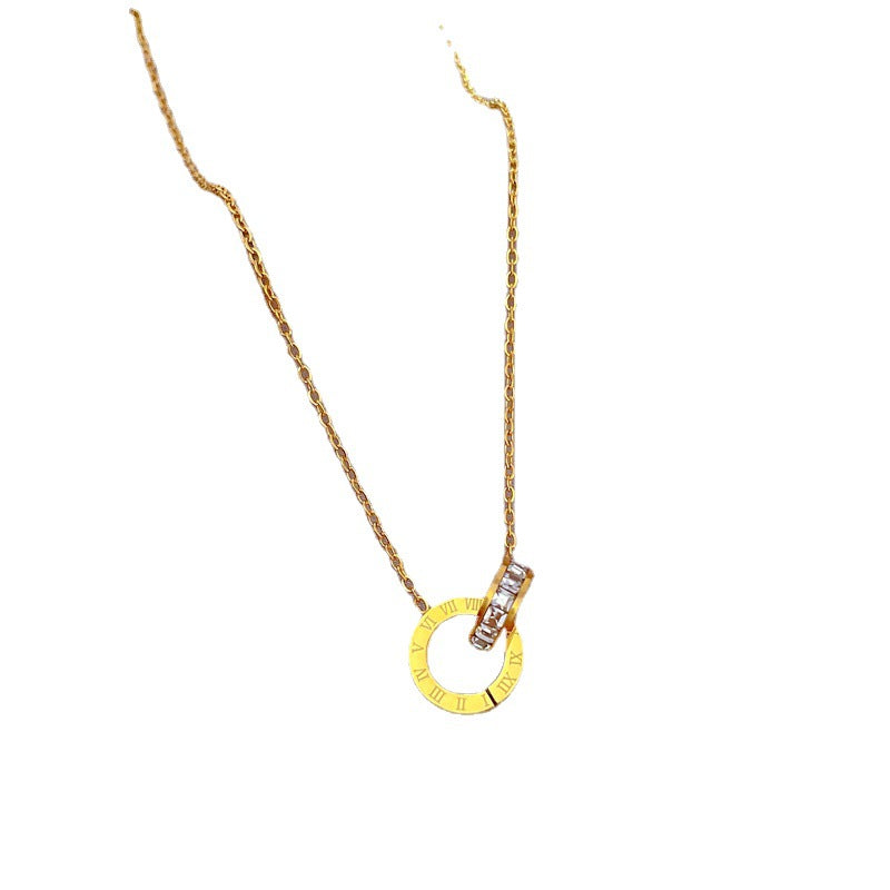 Collana Girocollo Placcata Oro da Donna Minimalista di Lusso in Acciaio al Titanio con Doppio Anello Geometrico