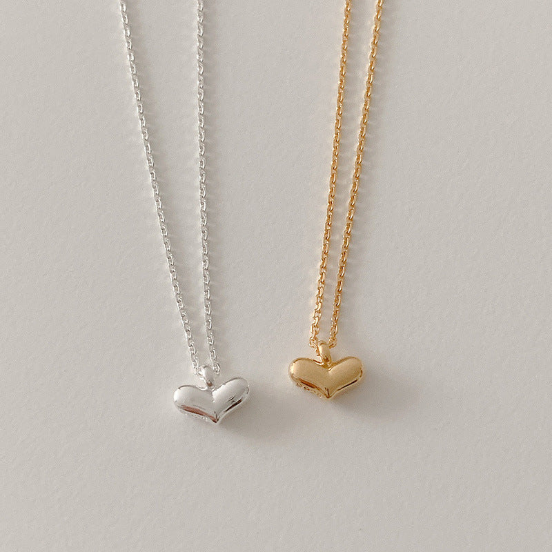 Minimalist Heart-Shaped 925 Sterling Silver Necklace with Plated Finish, Snake Chain Style