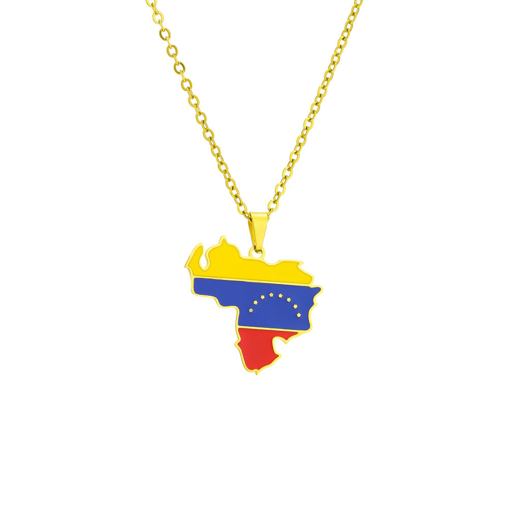 Collana pendente geometrica retrò unisex con finitura smaltata, catena in acciaio inossidabile e pendente in acciaio al titanio