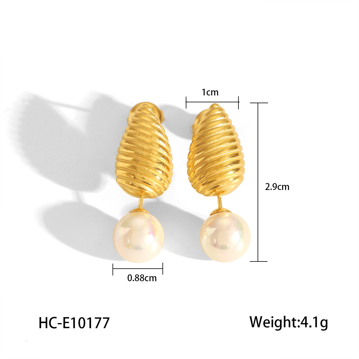Pendientes minimalistas de acero inoxidable en forma de lágrima con detalles de perlas y chapado en oro de 18K para mujer