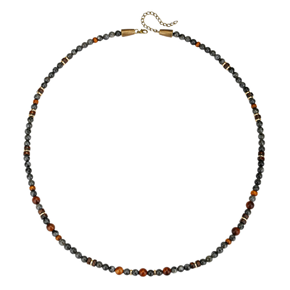 Casual Geometric Wood Beaded Tiger Eye Stone Necklace with Alloy Pendant for Men