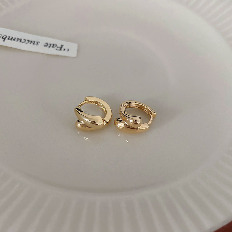 Orecchini da Donna a Cerchio Geometrico in Metallo e a Perno a Cuore, Stile Vintage con Finitura Placcata