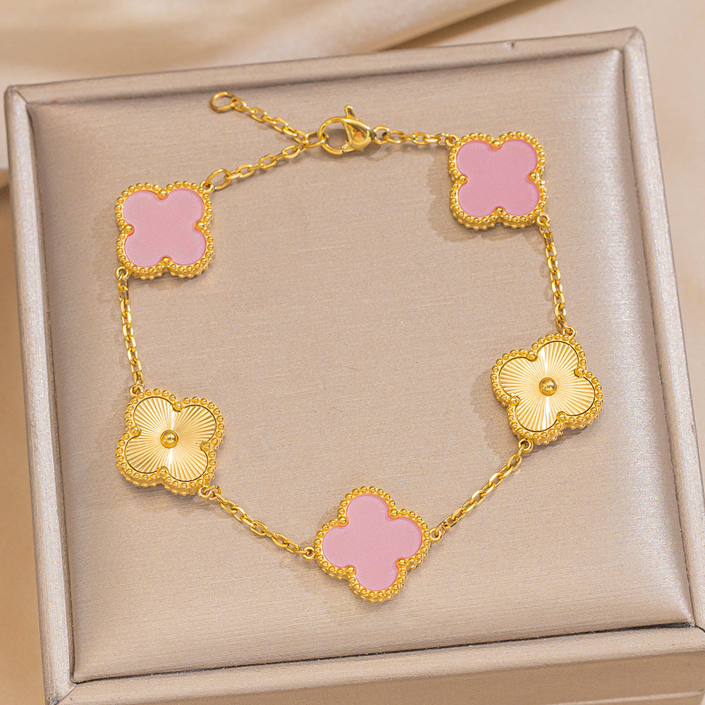 Bracciale Minimalista a Trifoglio in Acciaio Inossidabile Placcato Oro 18K da Donna e Uomo
