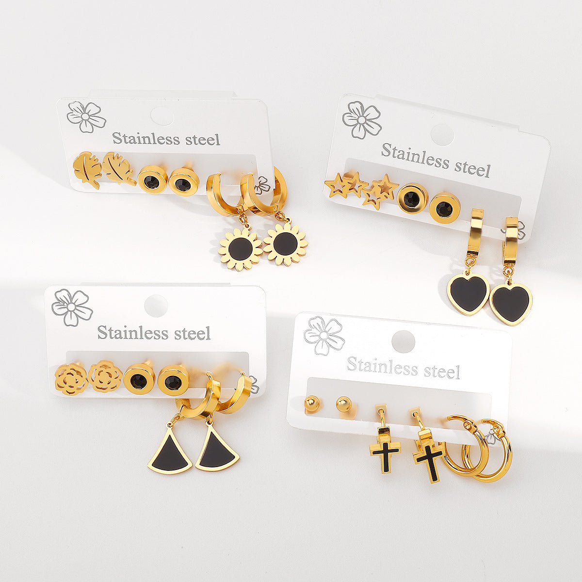 Minimalist Luxury Stainless Steel Geometric and Floral Stud Earrings with Enamel Finish for Women