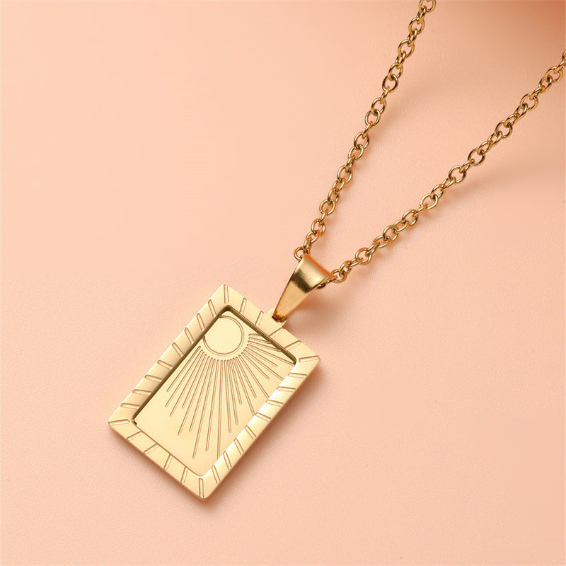 Geometric Sun Pendant Necklace in Stainless Steel with Gold Plating for Women