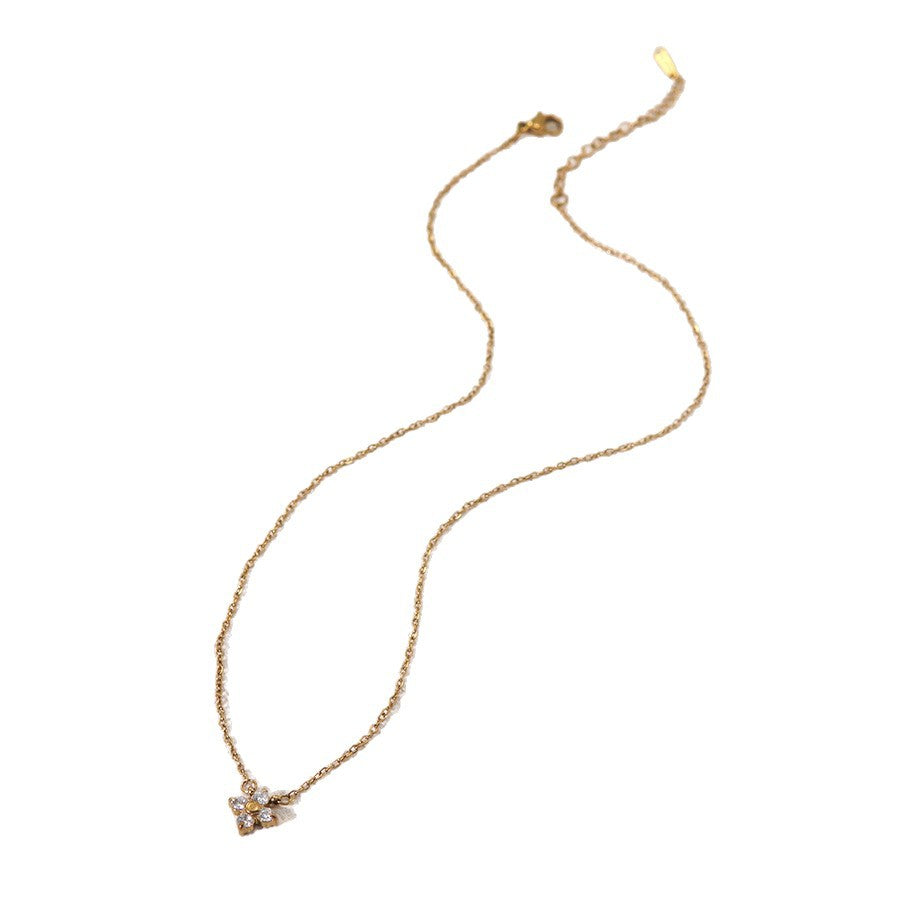 Luxury 18K Gold Plated Stainless Steel Heart Floral Cubic Zirconia Necklace for Women