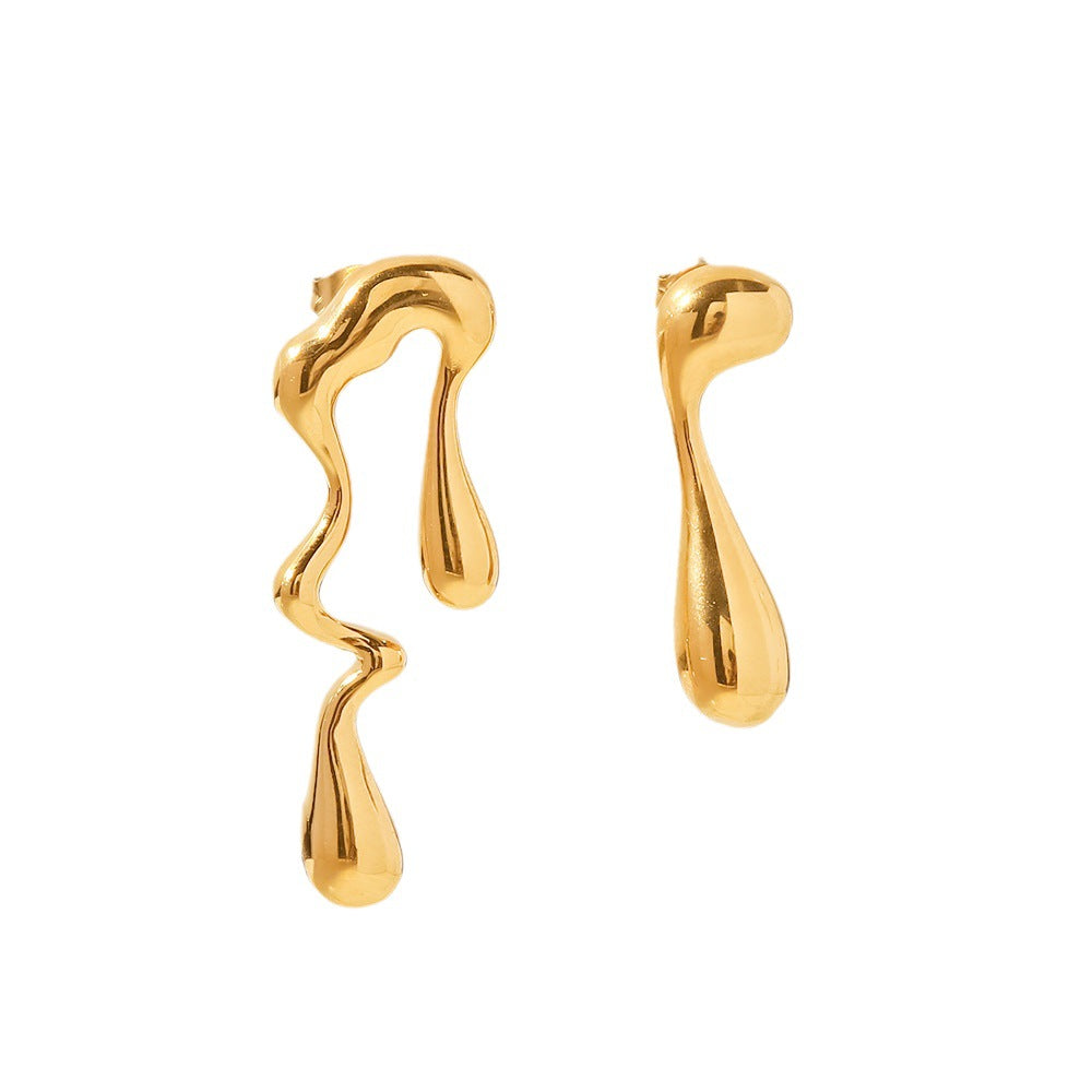 Ins Fashion Geometric Irregular Water Drop Shape 18K Gold Plated Stainless Steel Stud Earrings for Women