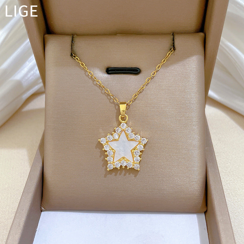 Sweet Elegant Star Rhinestone Titanium Steel Necklace Unisex Cable Chain