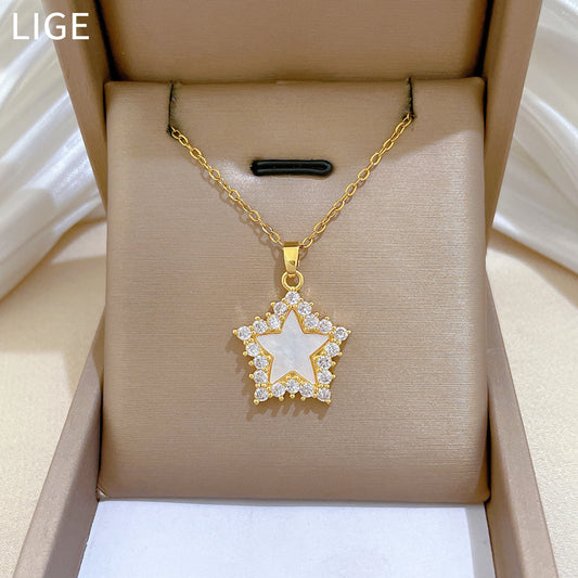 Sweet Elegant Star Rhinestone Titanium Steel Necklace Unisex Cable Chain