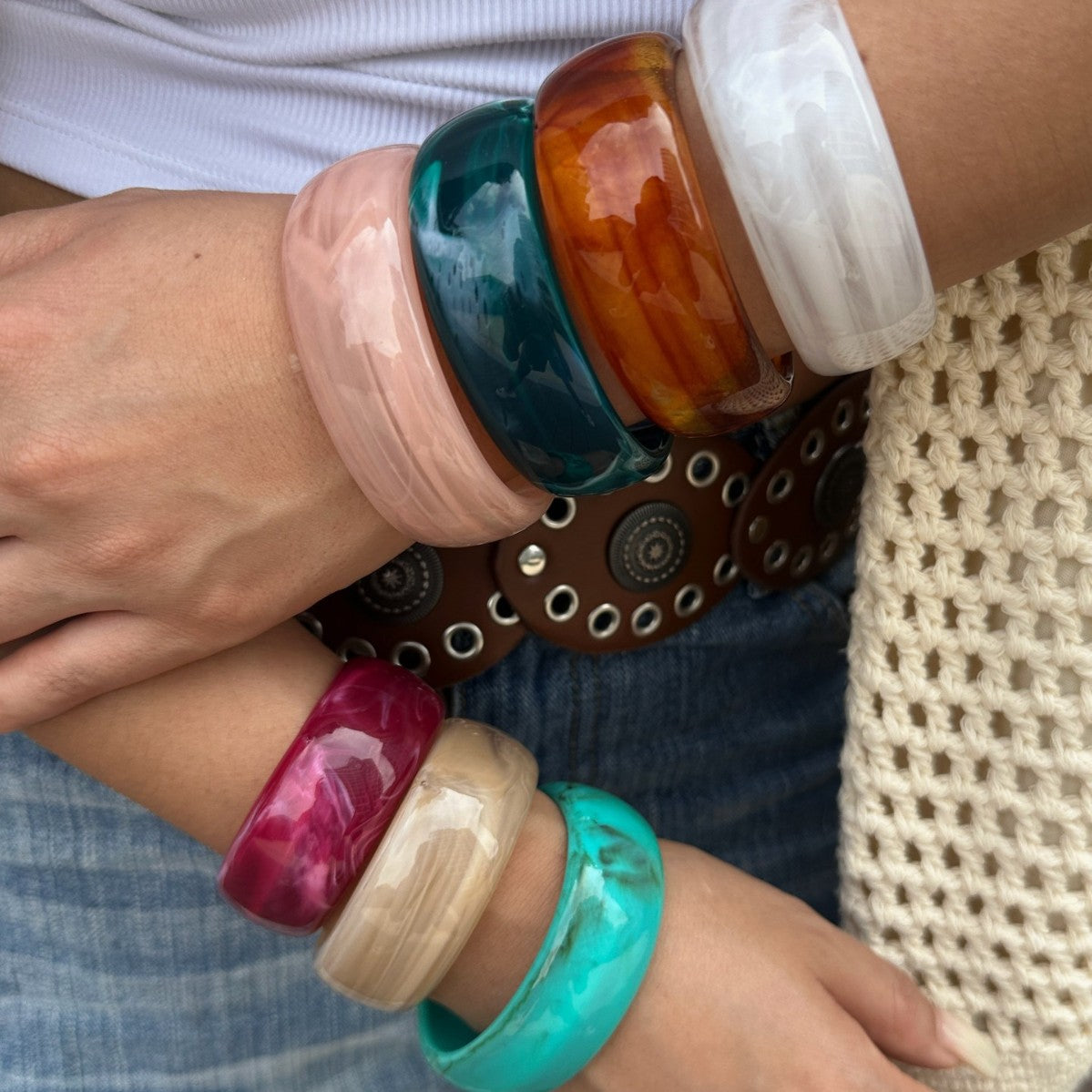 Gradient Geometric Acrylic Drip Oil Wide Bangle Bracelet