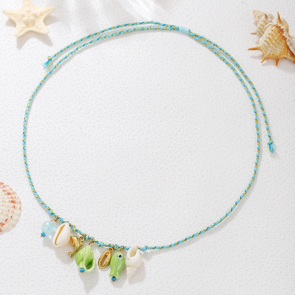 Bohemian Ceramic Shell Dolphin Fish Pendant Necklace with Colorful Cable Chain
