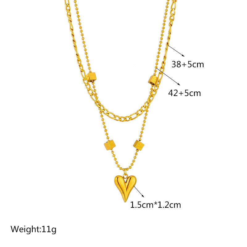 Minimalist Titanium Steel Heart and Square Pendant Necklace with Plated Finish for Women
