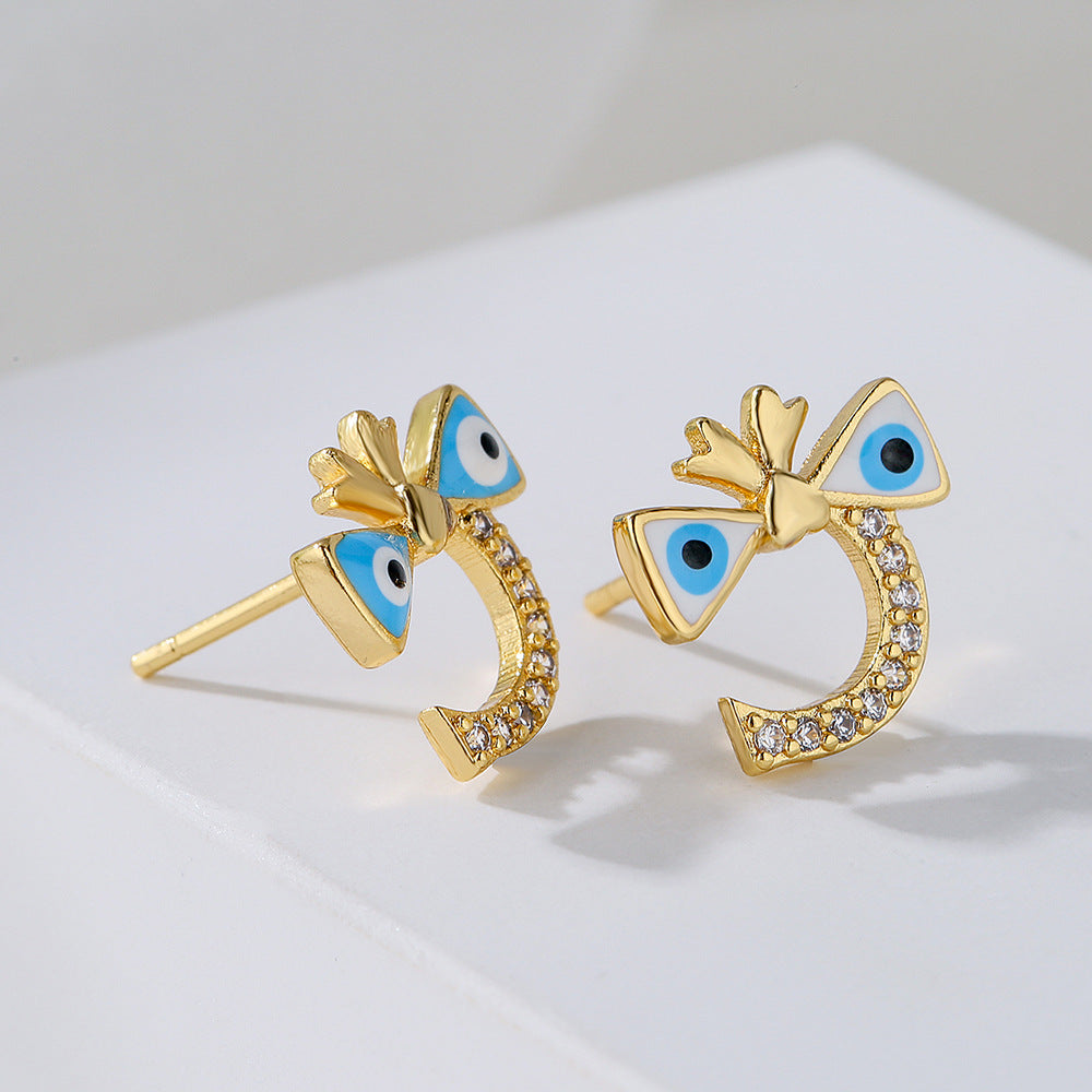 Cute Irregular Geometric Blue-Eye Stud Earrings for Women in Copper with INS-Inspired and Unique Personality Style