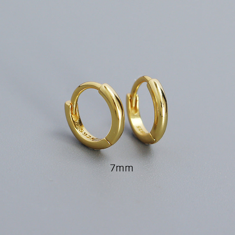Pendientes de aro redondos geométricos pulidos de plata de ley 925 minimalistas unisex
