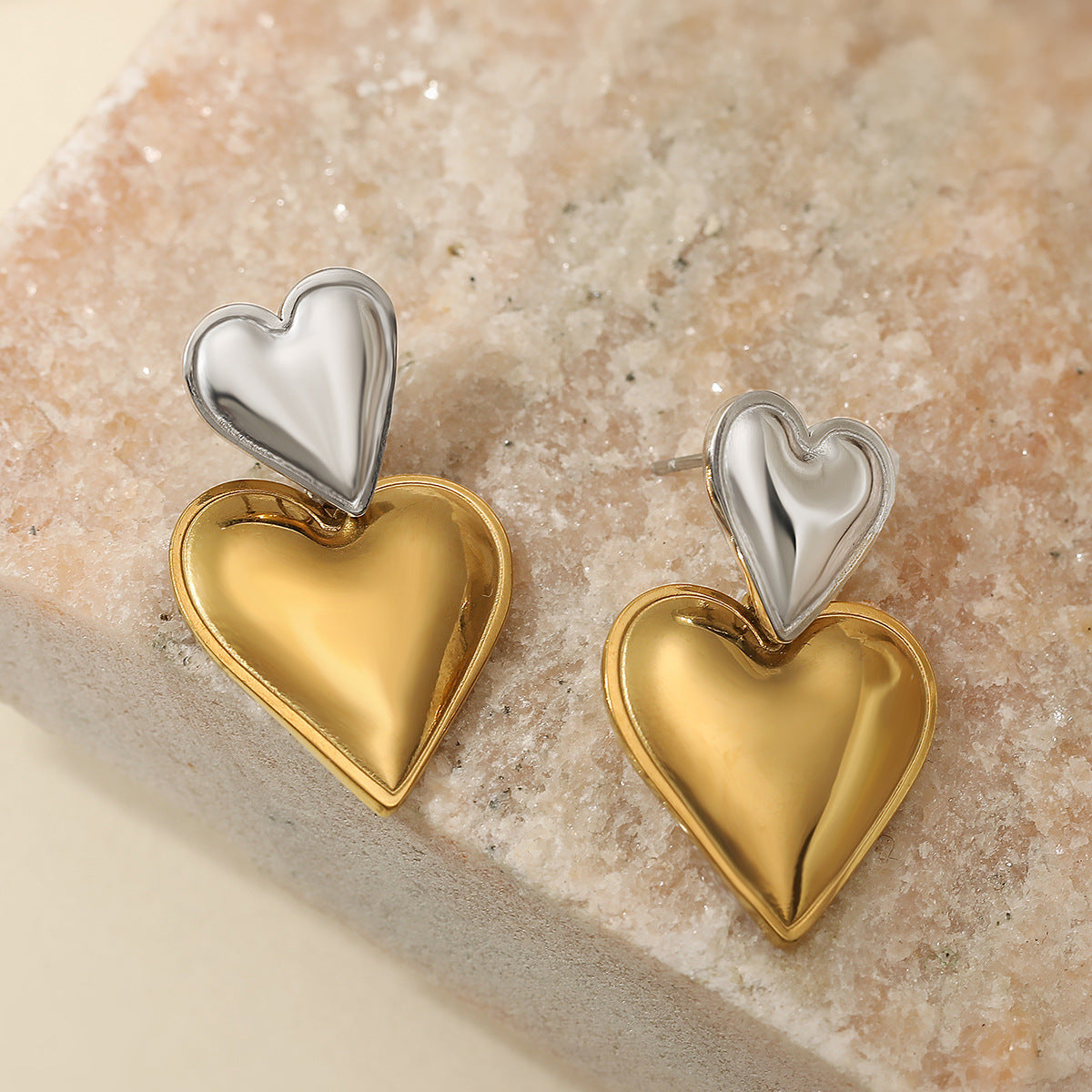 Minimalist Heart-Shaped Stainless Steel Earrings for Women with Contrasting Color Accent and Geometric Design