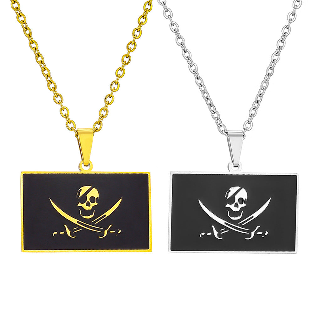 Collana con ciondolo simbolo pirata geometrico Dark Academia in acciaio inossidabile 304 placcato sottovuoto per layering o come catena per maglione, unisex