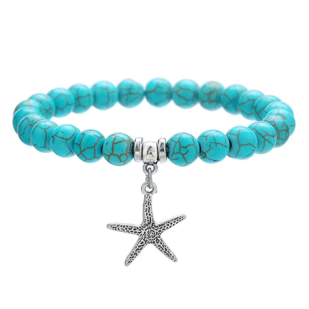 Bohemian Ethnic Geometric Round Alloy Turquoise Beaded Bracelet
