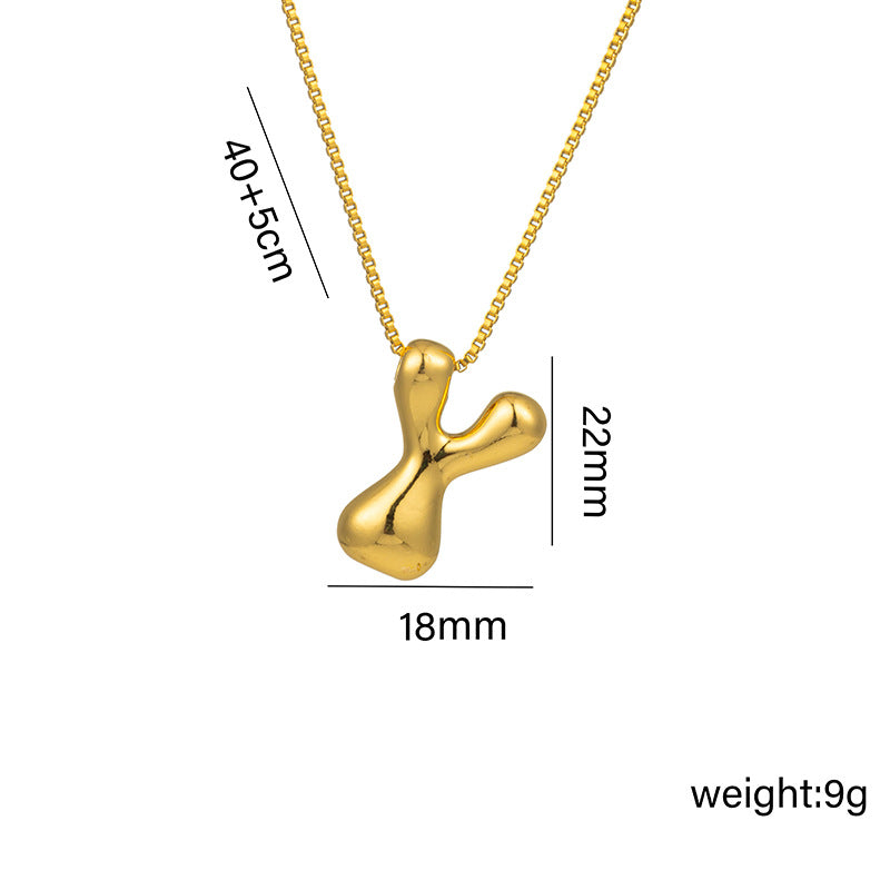 Bonito collar con dije de burbuja en forma de letra Q, estilo Q, de acero de titanio con chapado en oro de 18 quilates para mujer