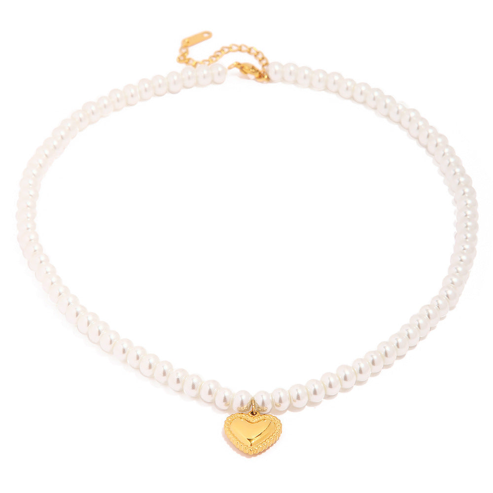 Fashionable 18K Gold Plated Stainless Steel Heart Pearl Pendant Necklace for Women