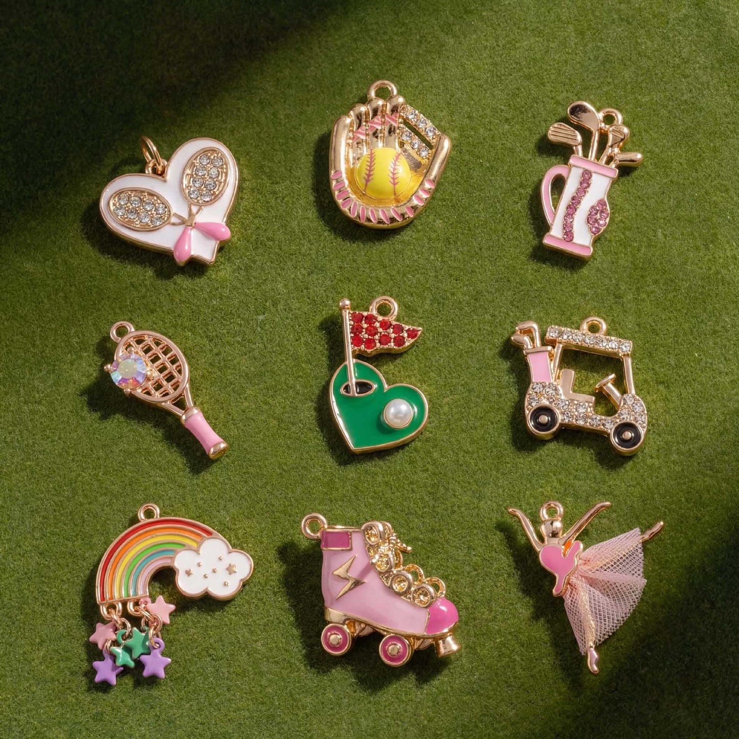 Barretta con ciondolo in ottone placcato a goccia oleata arcobaleno sportivo vintage