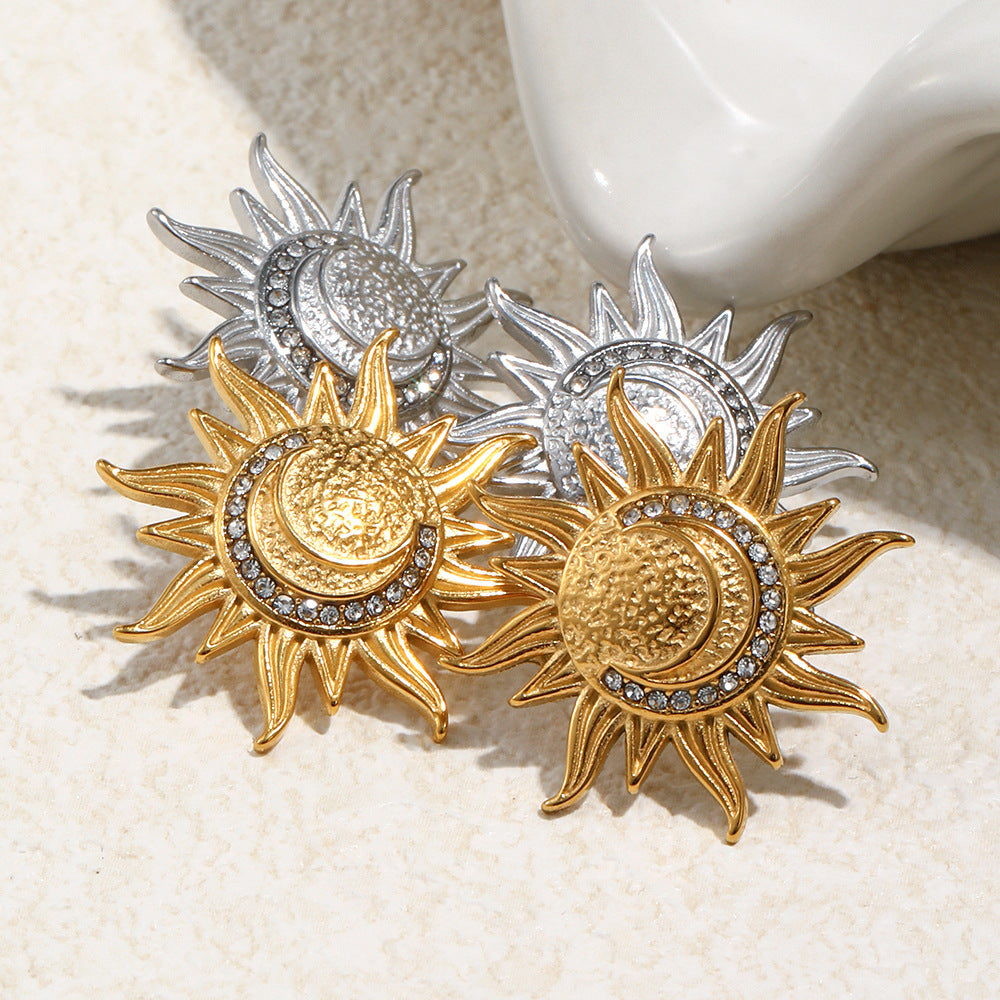 Orecchini Minimalisti Geometrici Luna e Sole in Acciaio Inossidabile con Placcatura in Oro 18K