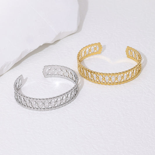 Minimalist French Vintage Titanium Steel Bracelet with 18K Gold Plating and Hollow-Out Design Stainless Steel Bangle