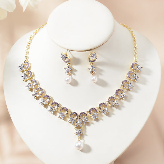 Luxury Elegant Rhinestone Star Moon Pendant Necklace and Earrings Set Plated Jewelry for Women Wedding Party