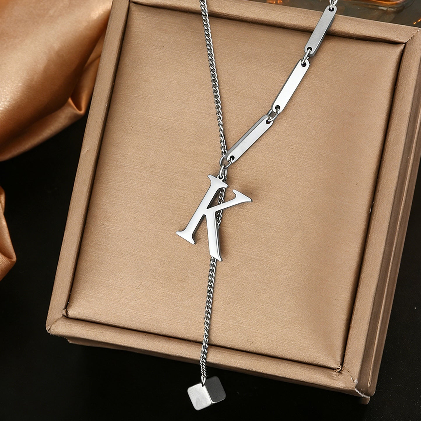 Luxury Polished Letter Titanium Steel Pendant Necklace Stainless Steel Chain for Women
