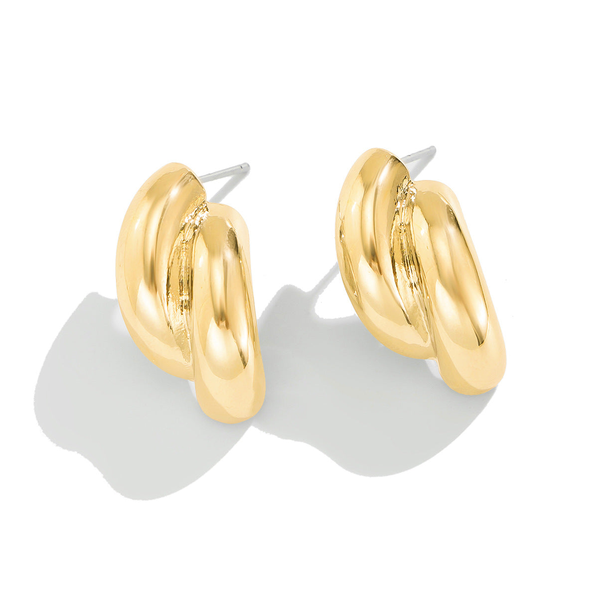 Minimalist Geometric Alloy Stud Earrings for Women with Polished Finish and C-Shaped Hoop Design