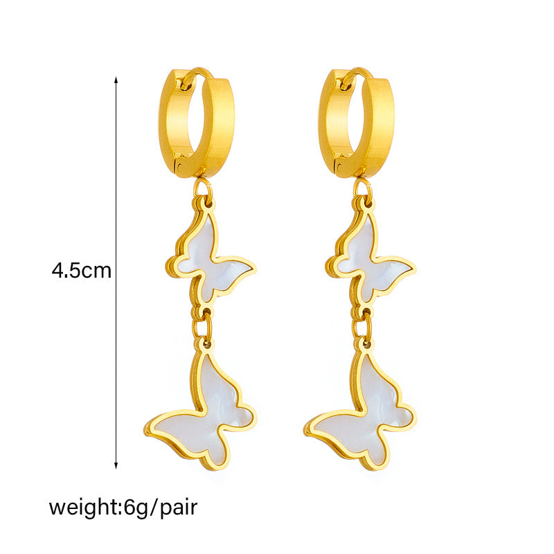 Vintage Style White Butterfly Shaped Titanium Steel Earrings with Plated Finish for Women