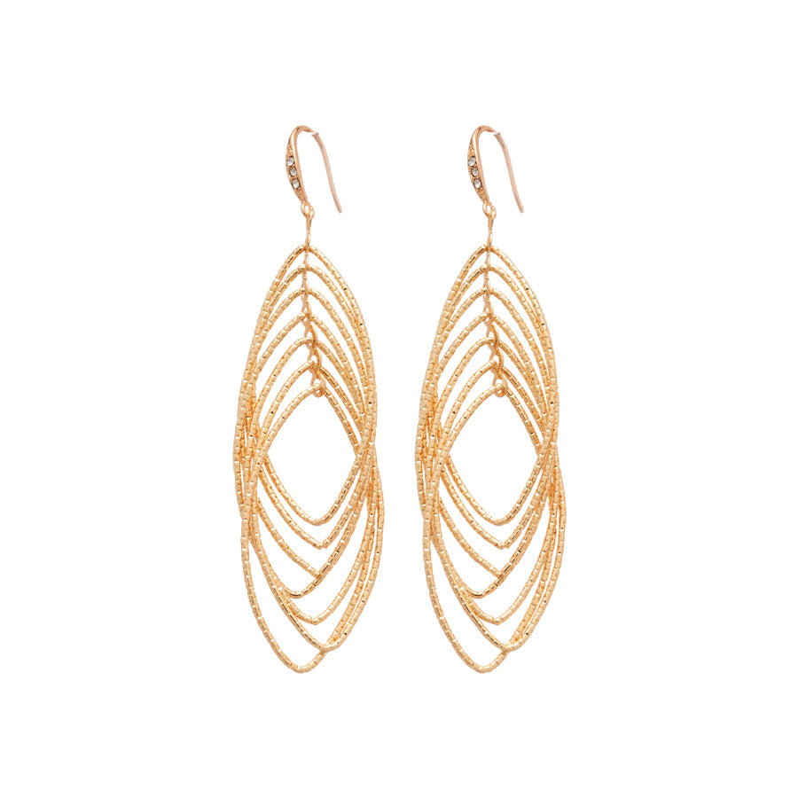 Pendientes Minimalistas Geométricos Ovalados Calados para Mujer de Hierro con Acentos de Circonita