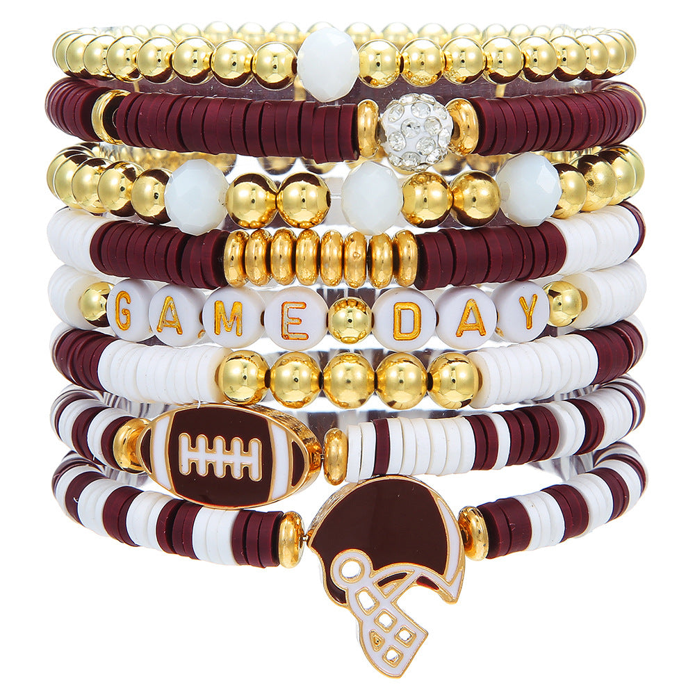 9-Piece Set Geometric Star Letter Resin Beaded Stretch Bracelet Stack