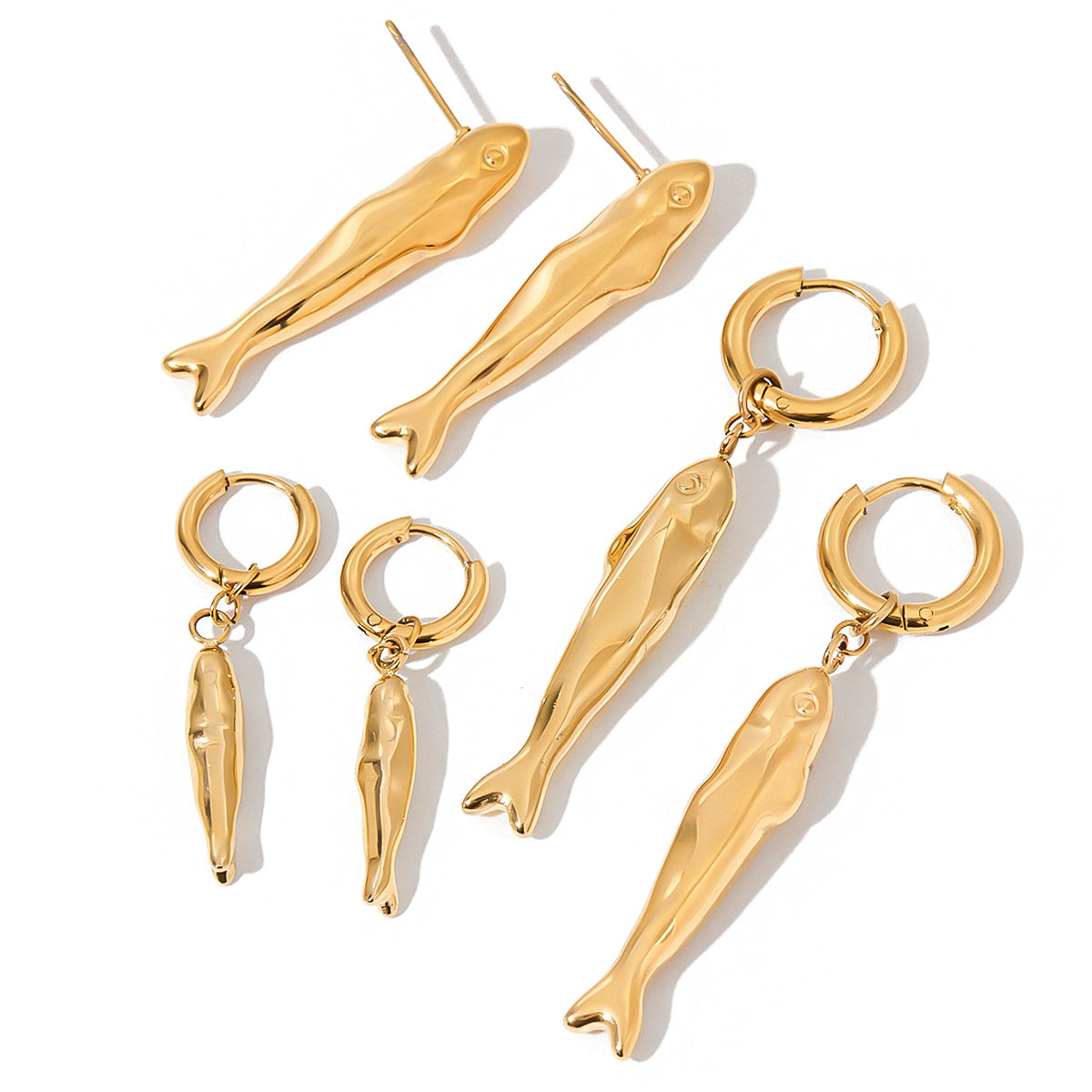 Aretes minimalistas de acero inoxidable con forma de pez y acabado enchapado para mujer, diseño geométrico, moda para uso diario