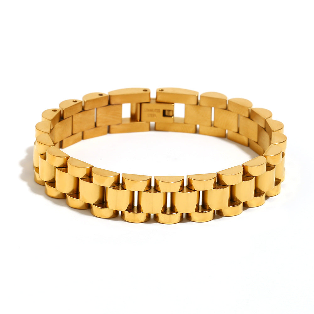 Minimalist Geometric Stainless Steel Plated 18K Gold Ring Bracelet for Women