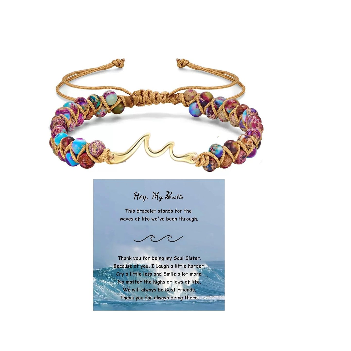 Handmade Double Layer Heart Shape Gemstone Beaded Bracelet Unisex Fashion Jewelry