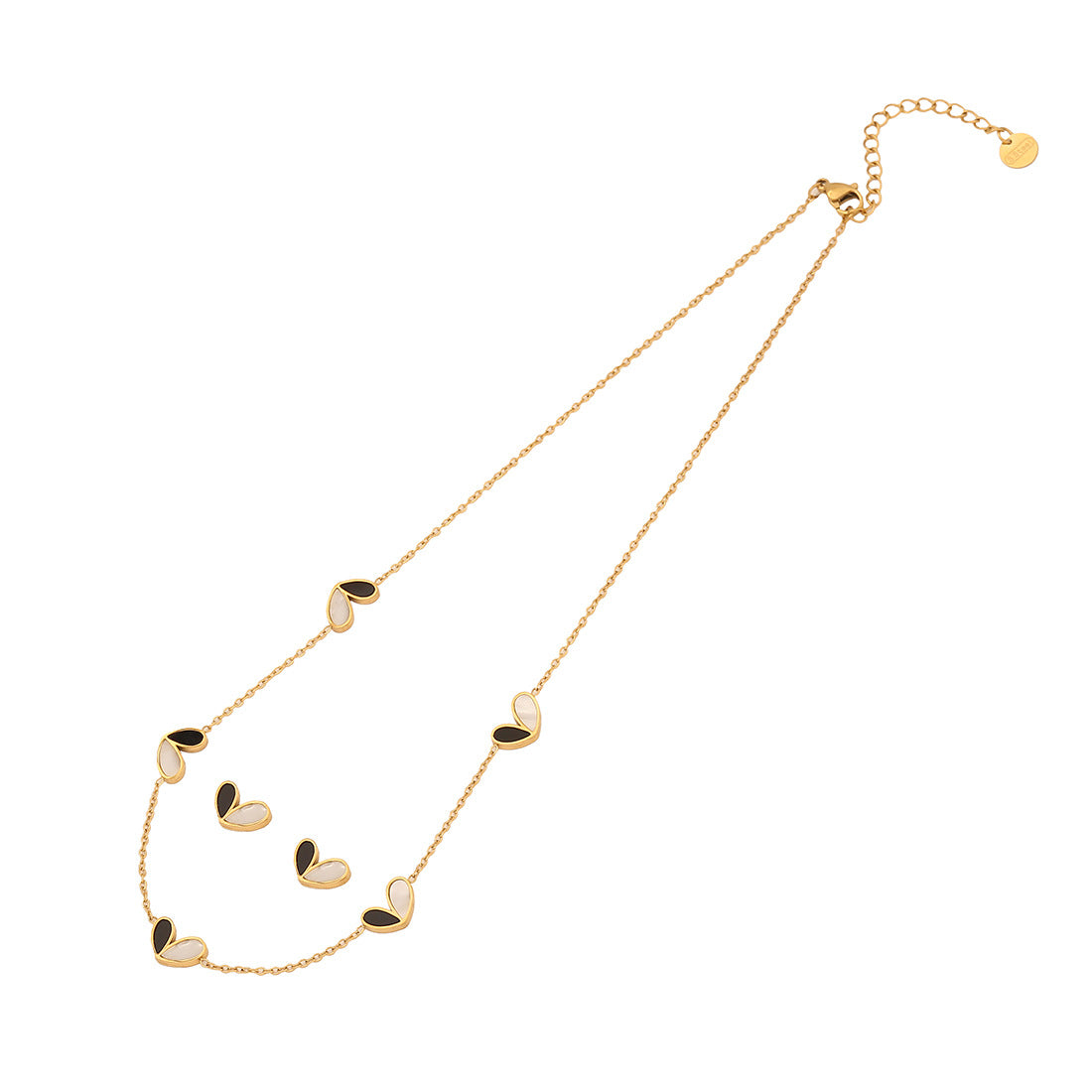 Set di collana alla moda in acciaio inossidabile a forma di cuore con pendente in stile abalone bianco e nero su catena O per donna