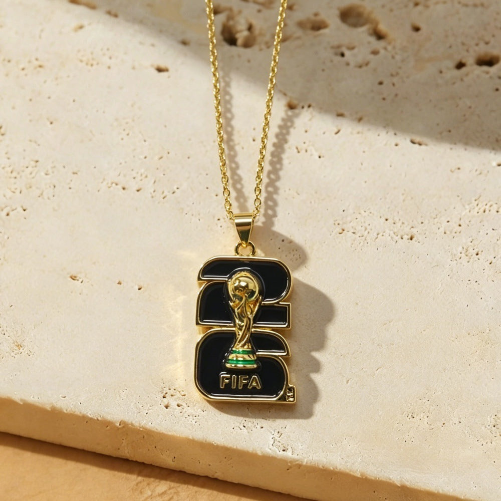 Sporty Plated Brass Soccer Trophy Pendant Necklace for Women